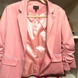 Context Pink Blazer with Ruched Sleeves